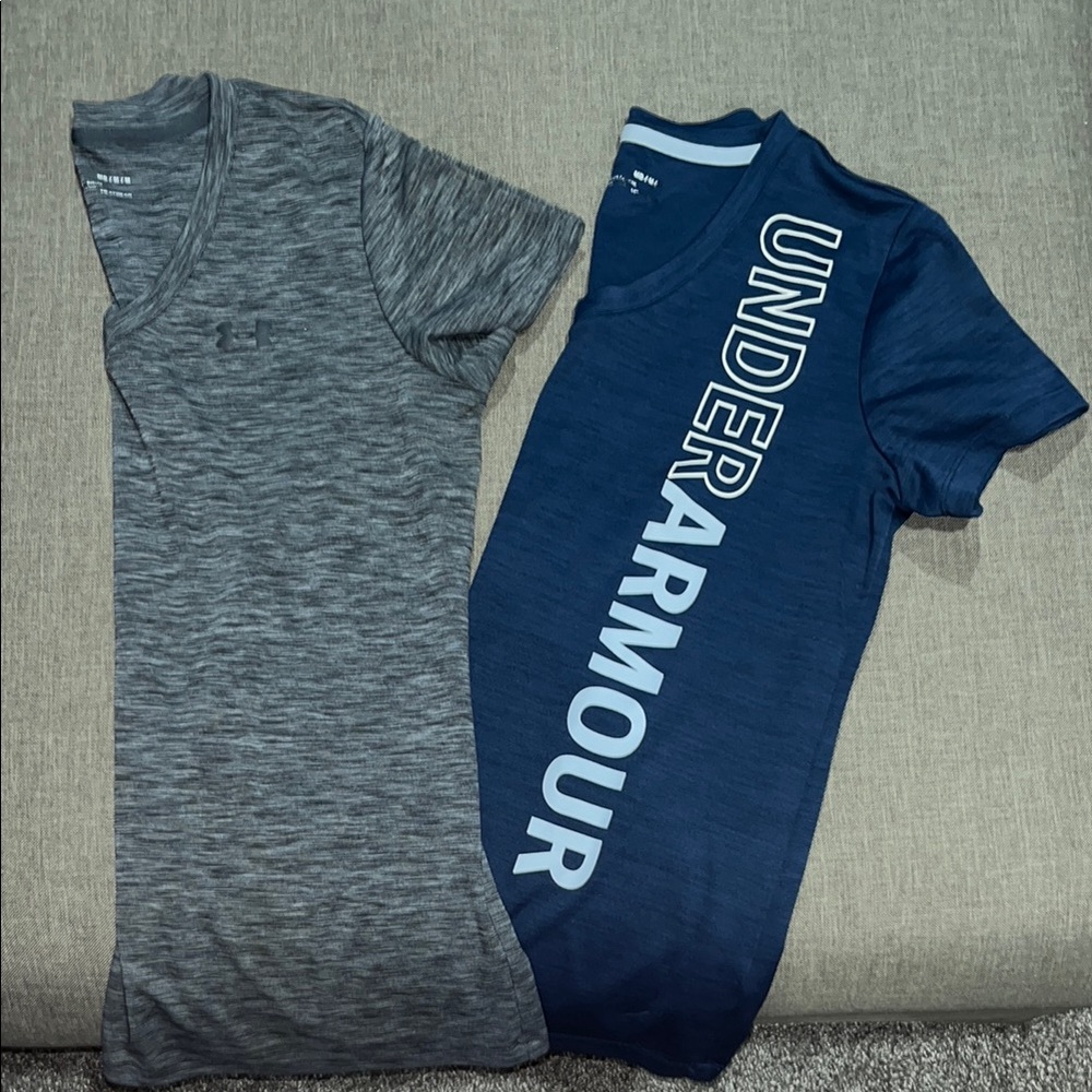 Under Armour Gray and Blue Short Sleeve Tees - both shirts